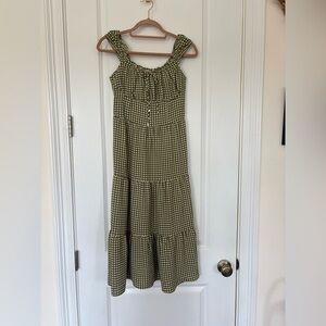 Monteau Green and White Gingham Smocked Tiered Sundress